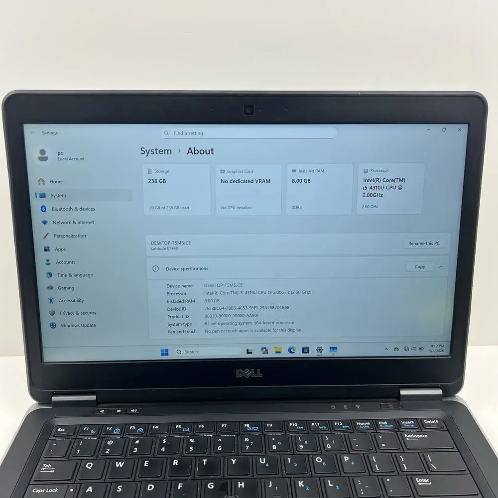 Dell Latitude E7440 Laptop i5-4310U 2.0GHz 8GB RAM 256GB SSD W11 Pro w/ Charger